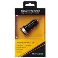 Зарядное устройство Grand-X CH-06 (2,4A, 12-24V, Black 2USB 5V/2.4A)