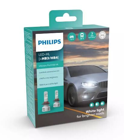 Лампы светодиодные PHILIPS HB3/HB4 11005U51X2 LED Ultinon Pro5100 +160% 12/24V