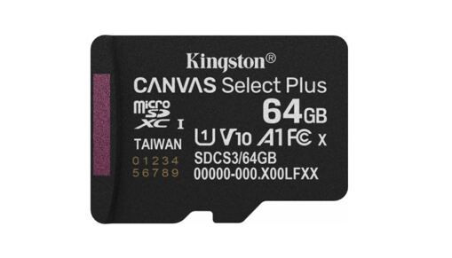 Карта пам'яті KINGSTON 64GB microSDXC Canvas Select Plus Ge n3 100R A1 Single Pack w/o ADP