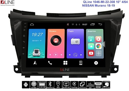 Штатна магнітола QLine 1046-MI-22-308 10&quot; 4/64 NISSAN Murano 18-19