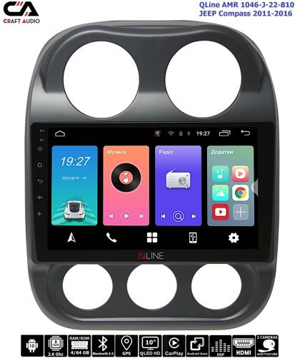 Штатна магнітола QLine AMR 1046-J-22-810 10&quot; 4/64 JEEP Compass 2011-2016