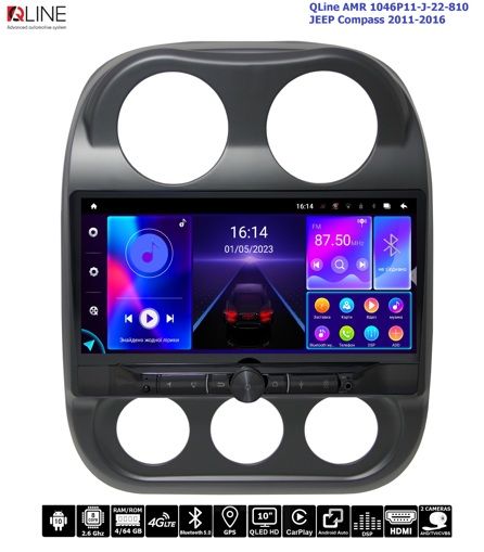 Штатна магнітола QLine AMR 1046P11-J-22-810 10&quot; 4/64 JEEP Compass 2011-2016 / Patriot 2007-2016