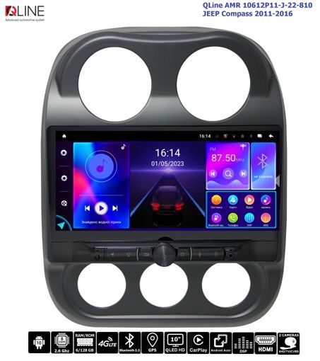 Штатна магнітола QLine AMR 10612P11-J-22-810 10&quot; 6/128 JEEP Compass 2011-2016 / Patriot 2007-2016