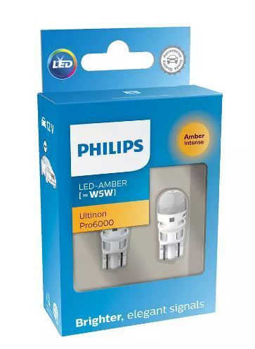 Лампа повторителя поворотов LED Philips W5W (T10) LED Ultinon Pro6000 11961AU60X2 Amber (2шт.)