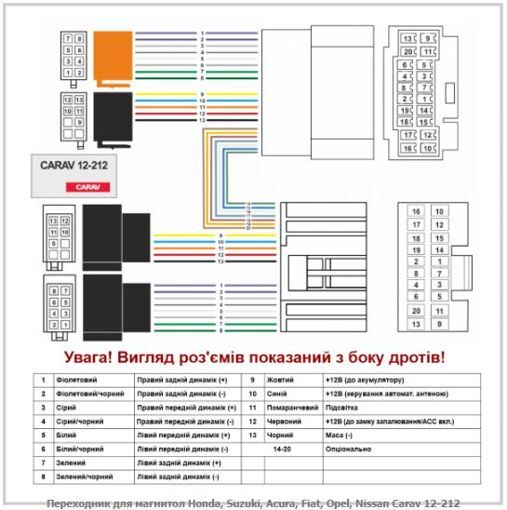 Перехідник Авто-ІSO Carav 12-212 FIAT, Opel, Acura, Honda, Nissan, Suzuki