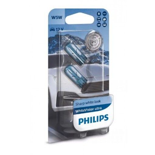 Габариты Philips W5W WhiteVision ultra +60% 12V W2.1X9.5d (3300K) 12961WVUB2