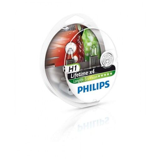 Лампа галогенная Philips H1 LongLife EcoVision, 2шт/блистер 12258LLECOS2