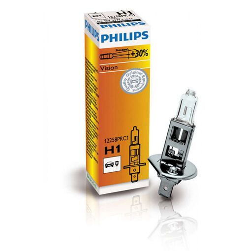 Лампа галогенная Philips H1 Vision, 3200K, 1шт/картон 12258PRC1