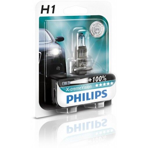 Лампа галогенна Philips H1 X-treme VISION +130%, 3700K, 1шт/блістер 12258XV+B1
