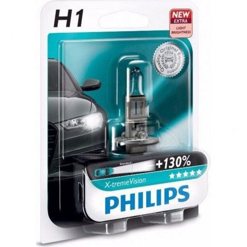 Лампа галогенна Philips H1 X-treme VISION +130%, 3700K, 1шт/блістер 12258XVB1