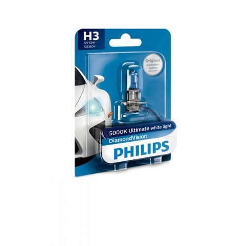 Лампа галогенна Philips H3 Diamond Vision, 5000K, 1шт/блістер 12336DVB1