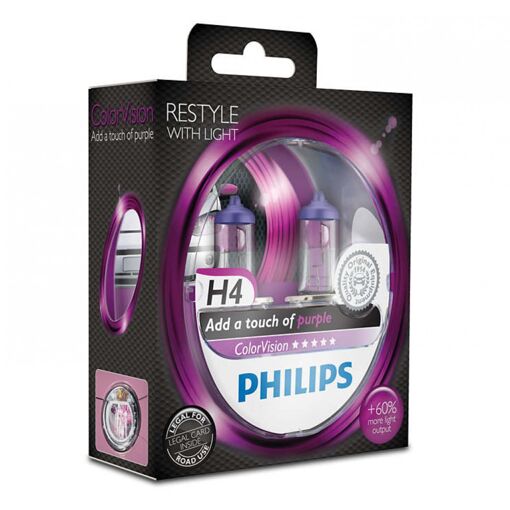 Лампа галогенна Philips H4 ColorVision Purple, 2шт/блістер 12342CVPPS2