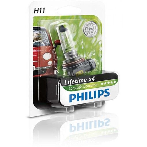 Лампа галогенная Philips H11 LongLife EcoVision, 1шт/блистер 12362LLECOB1