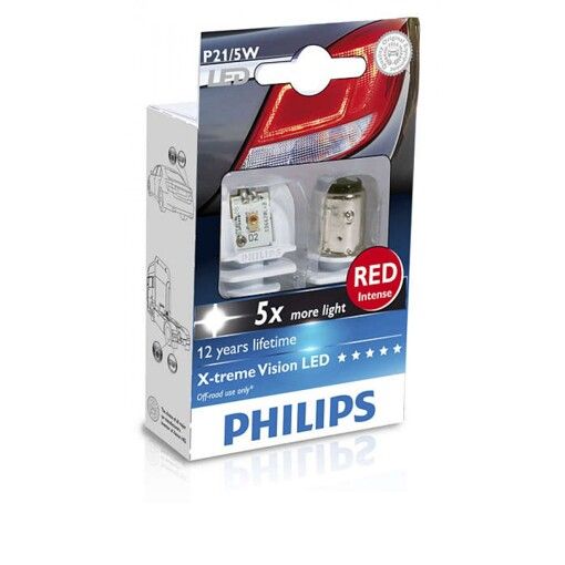 Лампа світлодіодна Philips P21/5W RED 12/24V, 2шт/блістер 12899RX2