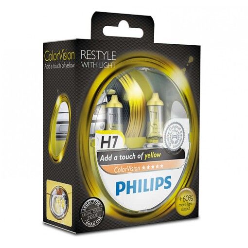 Лампа галогенна Philips H7 ColorVision Yellow, 3350K, 2шт/блістер 12972CVPYS2