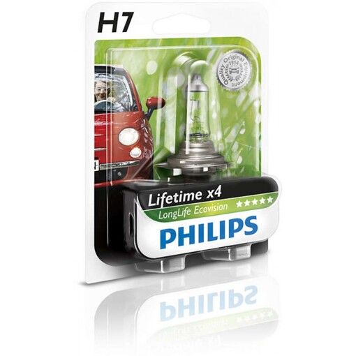 Лампа галогенна Philips H7 LongLife EcoVision, 1шт/блістер 12972LLECOB1