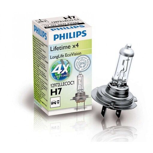 Лампа галогенна Philips H7 LongLife EcoVision, 1шт/картон 12972LLECOC1