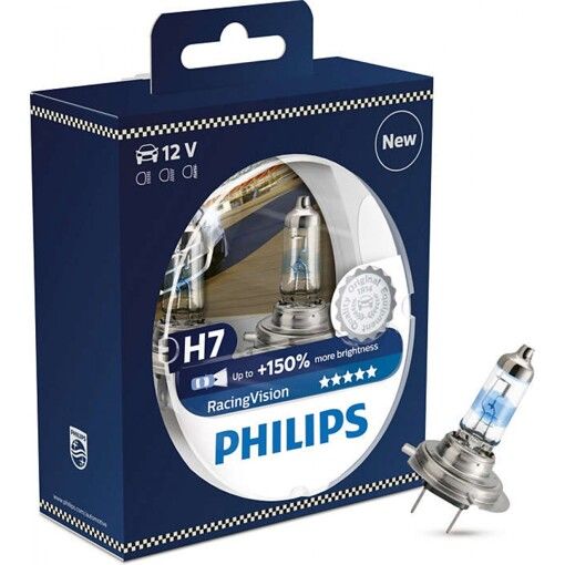 Лампа галогенна Philips H7 RACING VISION +150%, 2 шт блістер 12972RVS2