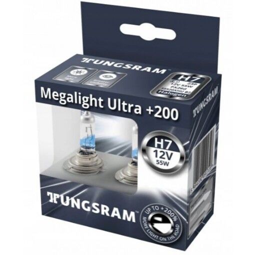 Лампа галогенная Tungsram H7 55W 12V (2 шт./пластикбокс) Megalight Ultra +200% 58520XHU
