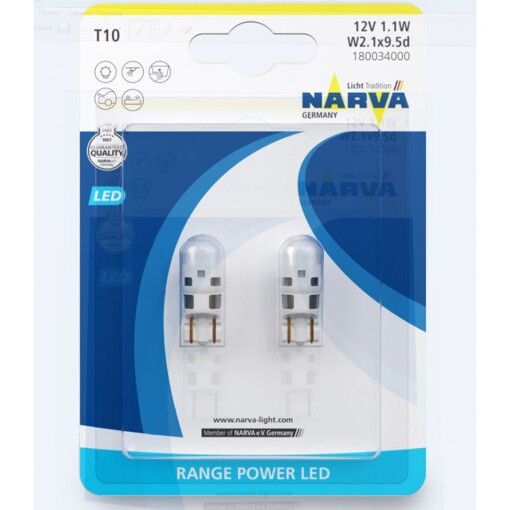 Габарит LED Narva T10 W2,1x9,5d 12V 0,6W 6000K (2шт.) 180034000