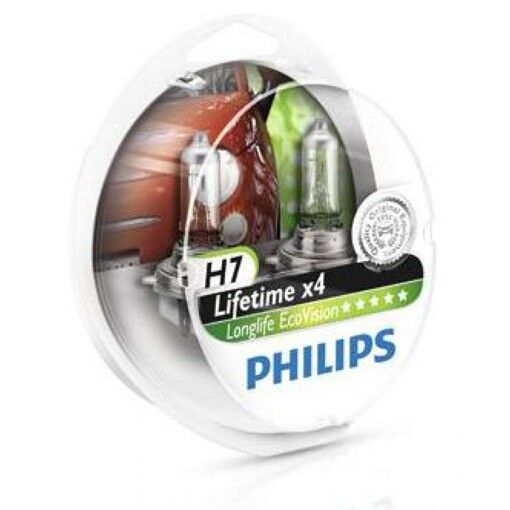 Лампа галогенна Philips H7 LongLife EcoVision 2шт/бл 12972LLECOS2