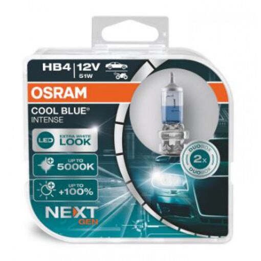 Лампа галогенна Osram HB4 12V 51W P22d Cool Blue Intense Next Gen +100% 2шт/комп (9006CBN-HCB)