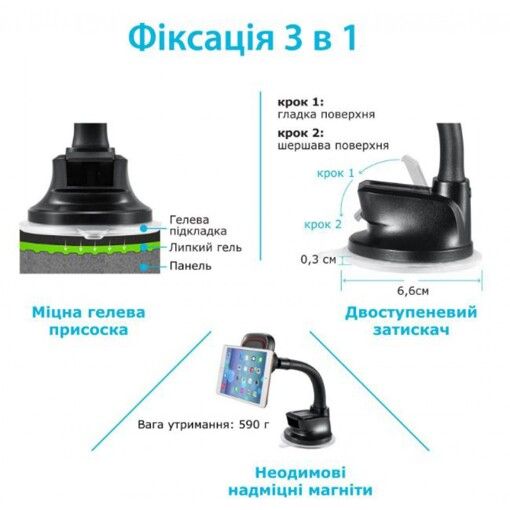 Автокріплення для смартфона магнітний Grand-X MT-03 (кріплення на панель чи скло)