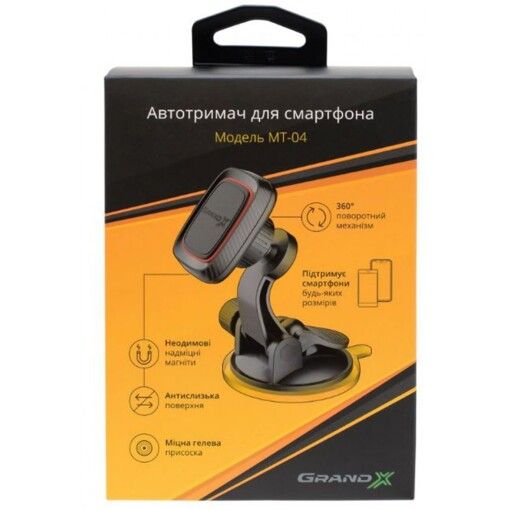 Автокріплення для смартфона магнітний Grand-X MT-04 (кріплення на панель чи скло)