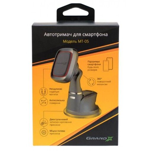 Автокріплення для смартфона магнітний Grand-X MT-05 (кріплення на панель чи скло)