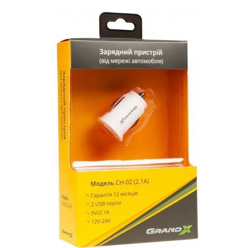 Зарядное устройство Grand-X CH-02W (2.1A, 12-24V, 2 USB 5V/2.1A)