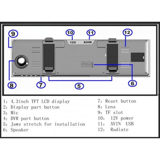 Зеркало заднего вида с HD видеорегистратором iDial DVR BP100TS