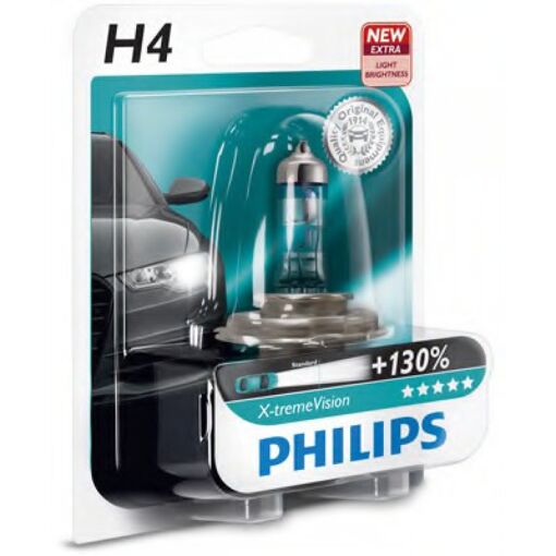 Лампа галогенна Philips H4 X-treme VISION +130%, 1шт/блістер 12342XV+B1