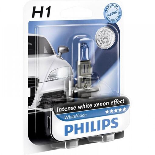 Лампа галогенна Philips H1 Cristal Vision, 4300K, 1шт/блістер 12258CVB1