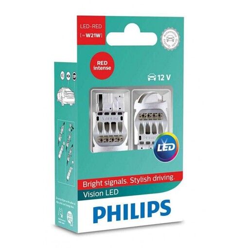 Габарит LED Philips W21 12V 12838REDX2 Red (2шт.)