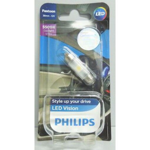 Лампа світлодіодна Philips Festoon 38mm, 6000K, 12V, 1шт/блістер 128016000KB1