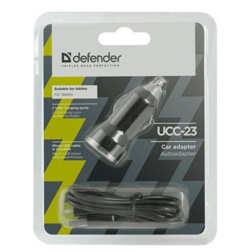 Зарядное устройство USB DEFENDER UCС-23 5V/2,1А+1А USB avtoadapter+micro-USB cable