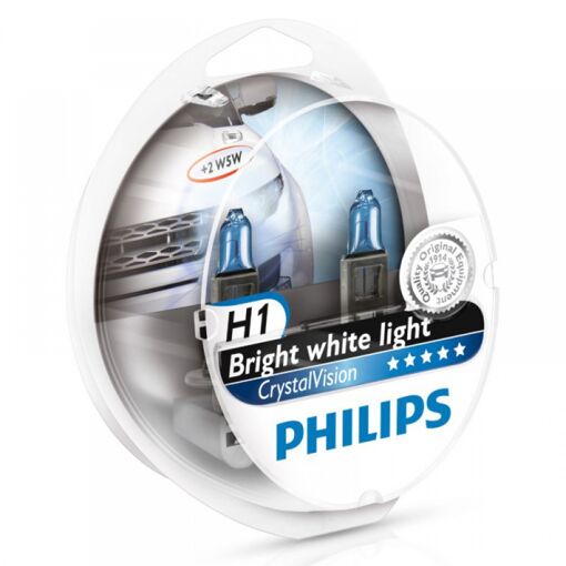 Лампа галогенная Philips H1 Crystal Vision 4300K+W5Wx2  55W 2 шт/блистер 12258CVSM