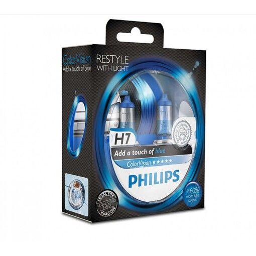 Лампа галогенна Philips H7 ColorVision Blue 3350K 2шт/блістер 12972CVPBS2