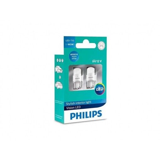 Лампа світлодіодна Philips T10 W5W 6000K 12V, 2шт/блістер 127916000KX2