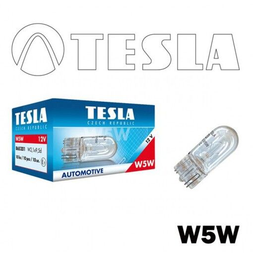 Лампа розжарювання Tesla W5W (W2,1*9.5d) 12V B65201 10шт