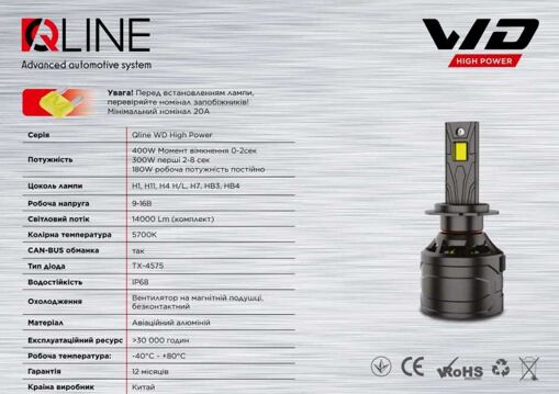 Лампи світлодіодні Qline WD High Power H7 6000K (2шт)