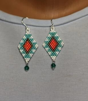 Сережки  бірюзові з японського  бісеру