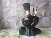 Чорне кашпо органайзер жіноче обличчя з руками з гіпсу ручна робота - 1