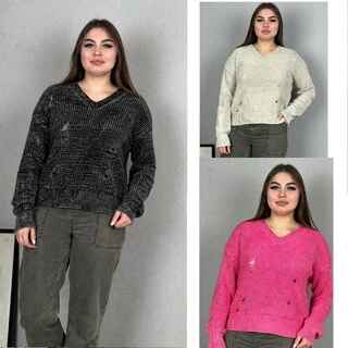 Жіночий в'язаний светр варенка рваний дизайн 0349 48-52