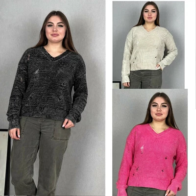 Жіночий в'язаний светр варенка рваний дизайн 0349 48-52