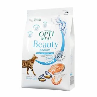 Optimeal Beauty Podium Shiny Coat &amp; Dental Care - сухий корм з морепродуктами для догляду за шерстю та зубами у дорослих котів