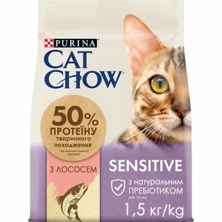 Cat Chow Sensitive Salmon Сухий корм для котів з чутливою шкірою та травленням з лососем