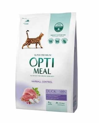 Optimeal Adult Cat Duck Hairball Control - сухий корм з качкою для дорослих котів з ефектом виведення шерсті