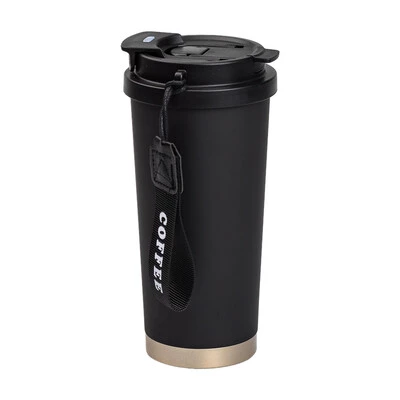Термочашка Coffee з нержавіючої сталі з ремінцем 500 мл чорна HP-14-17B