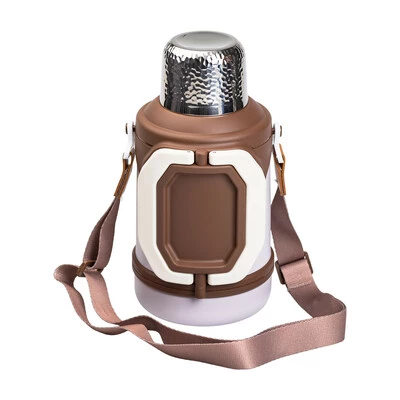 Термос Vacuum Cup 1.5 літра з ремінцем і складною ручкою коричневий HP-14-21V